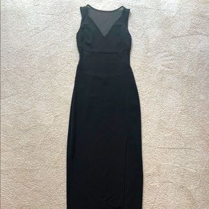 EXPRESS long black gown with sheer back and thigh high slit